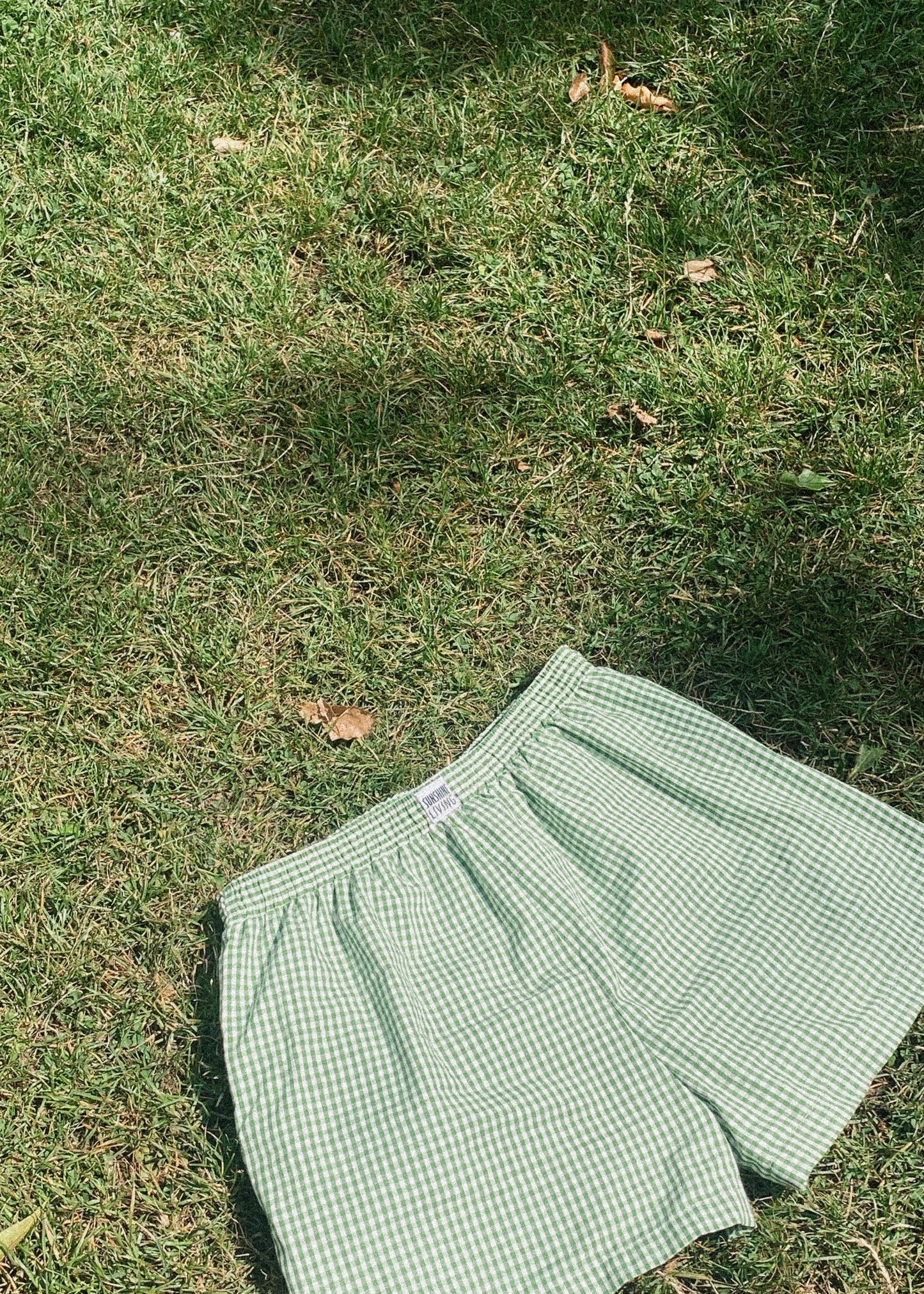 Green Gingham Boxer Style Shorts
