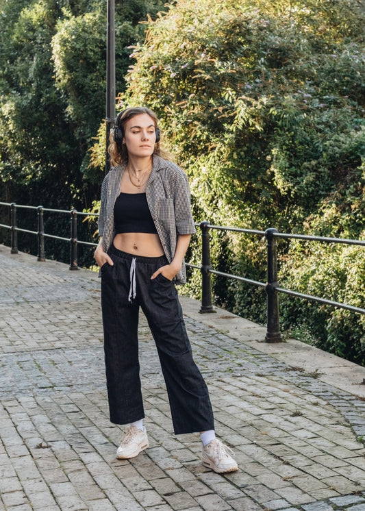 Black Cropped Cargo Trousers