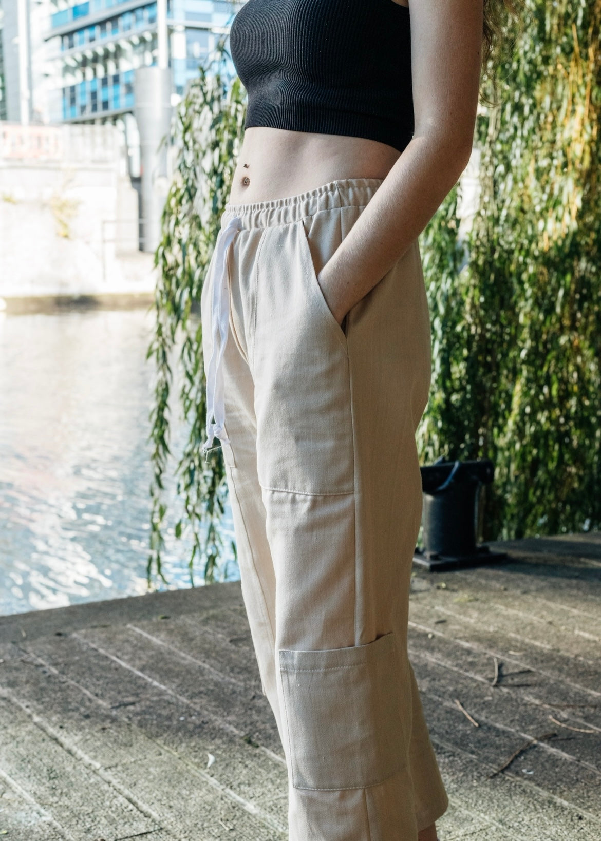 Vintage White Cropped Cargo Trousers