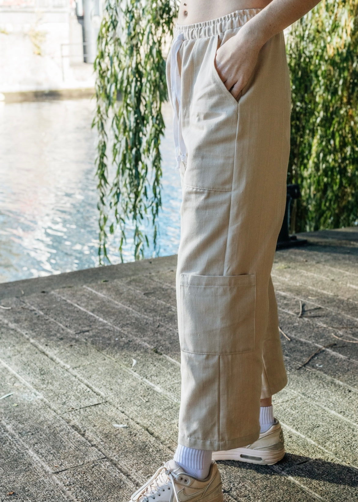 Vintage White Cropped Cargo Trousers